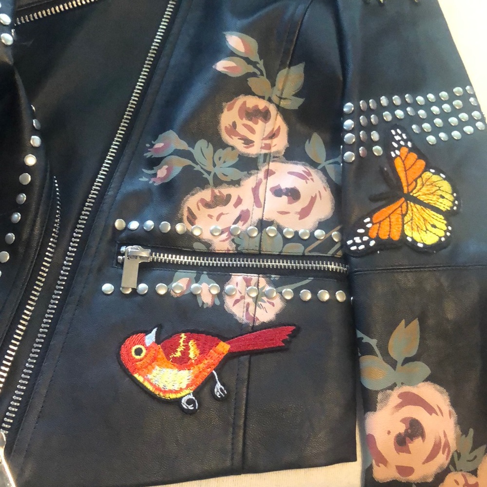 Faux Leather Studded Patch Jacket - image 7